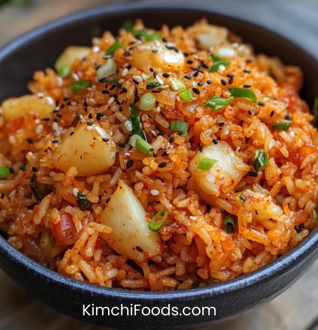 there is a bowl on a wooden table and spicy fried rice in it